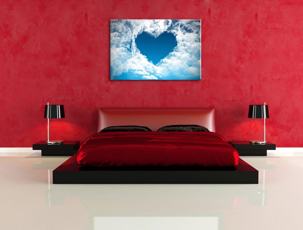Pixxprint Romantisches Herz in den Wolken als Leinwandbild/Grösse: 100x70 cm/Wandbild/Kunstdruck/fer