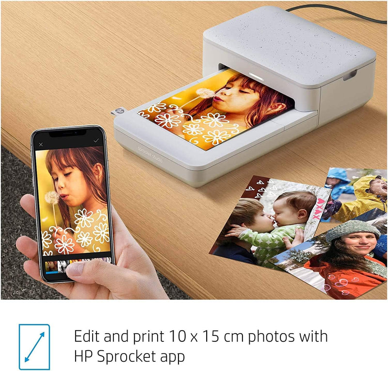 HP Sprocket Studio 10x15 cm Sofortbilddrucker (Weiss) Drucken Sie Fotos von Ihren iOS-, Android-Gerä