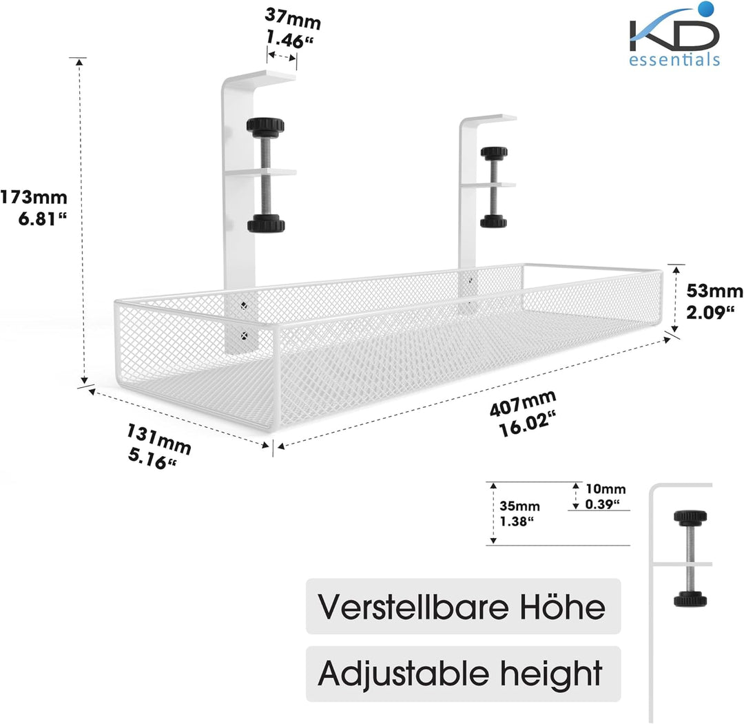 Kabelhalter Schreibtisch klemmbar, weiss – werkzeugfreie 4-Wege-Montage – verstaut Kabel & Steckdose