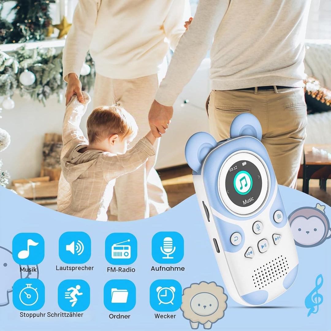 RUIZU 64GB MP3 Player Kinder Bluetooth 5.3 mit kopfhörer Lautsprecher Unterstützt UKW-Radio, Wecker,
