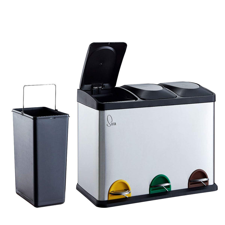 SVITA TC3X15 Treteimer Edelstahl 45 Liter Silber 3X 15L dreifach Abfalleimer 3er-Mülleimer Mülltrenn