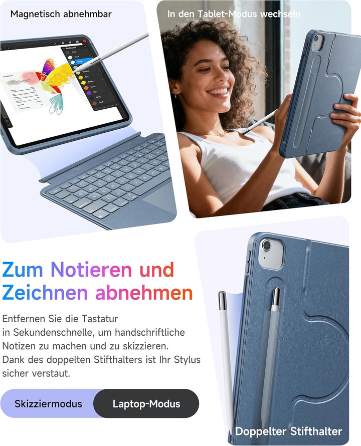 HOU Combo hülle mit Tastatur drehbar für ipad 9 Generation 10,2 Zoll & 8. Gen & 7. Gen Multi-Touch T