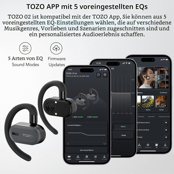 TOZO Open Buds Leichte Bluetooth Kopfhörer Kabellos 5.3 mit Mehrwinkelverstellung, Offenes Ohrdesign