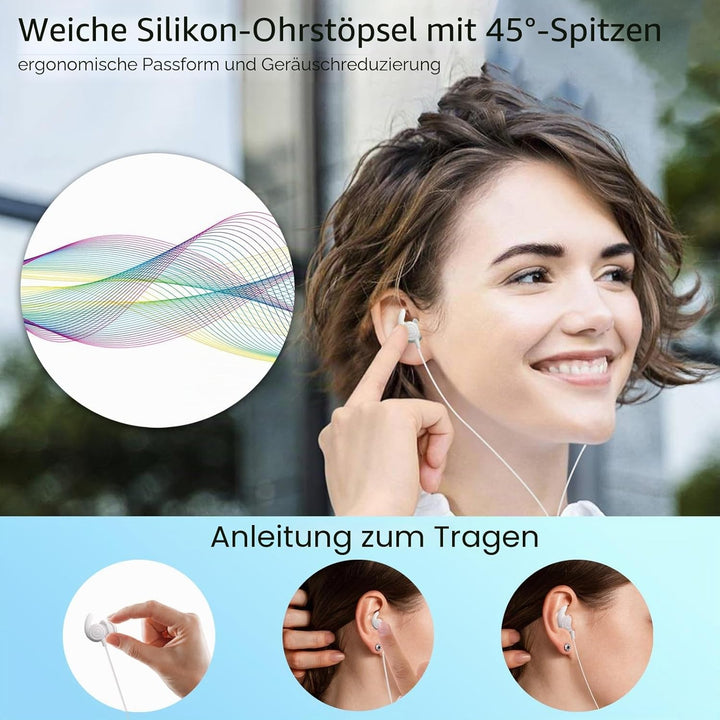 Hmusic Schlaf-Ohrstöpsel, kabelgebunden, Ultraleicht, weiches Silikon-Ohrstöpsel, 3,5 mm Kopfhörer m