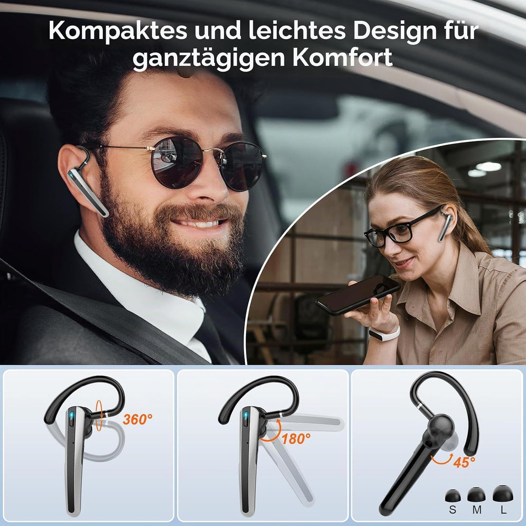 V5.3 Bluetooth Headset, Headset Kabellos Freisprech mit ENC Dual Geräuschunterdrückung Mic, 120 Std