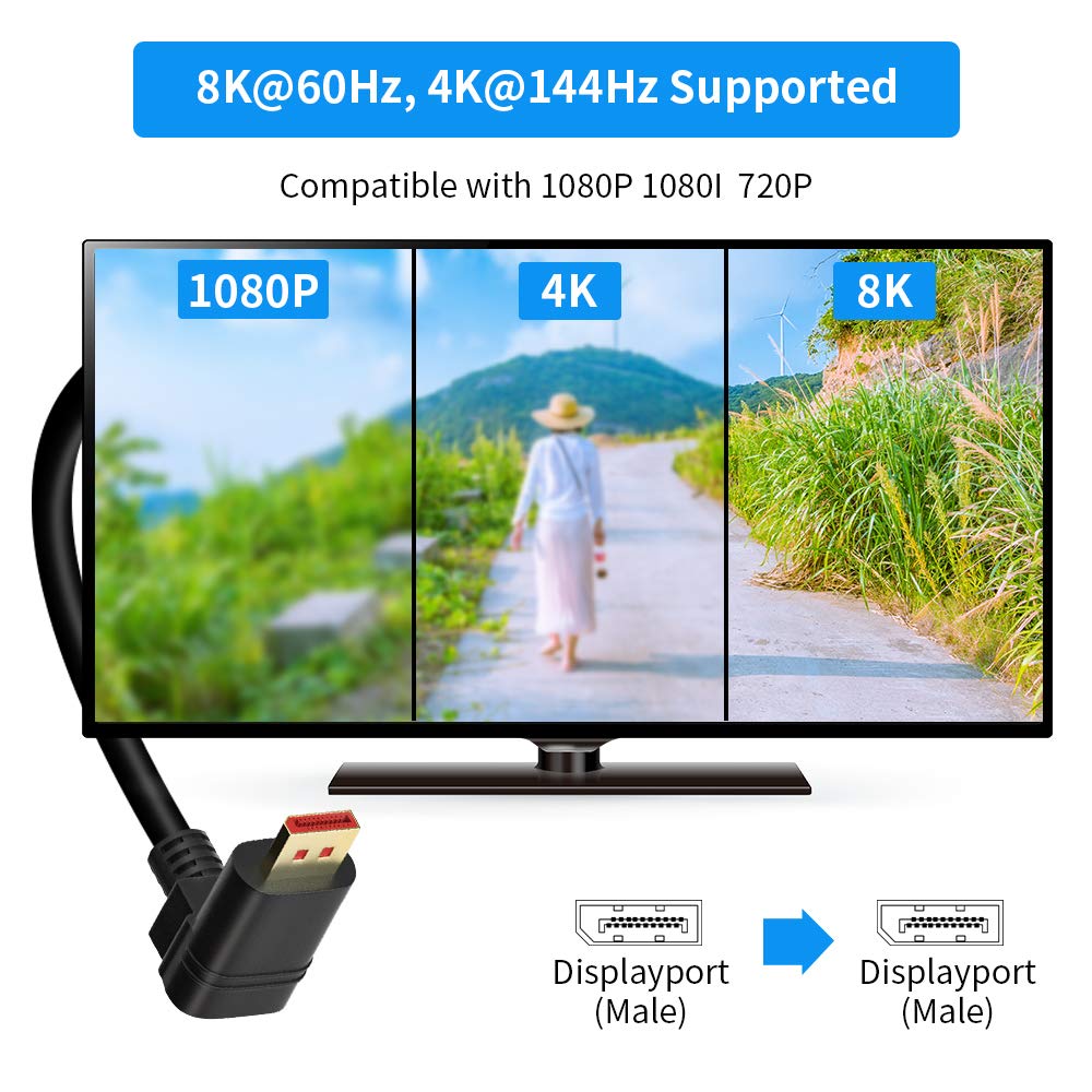 BolAAzuL 90 Grad Displayport 1,4-Kabel Abwärts DP Kabel, unten abgewinkeltes Displayport Kabel 1,8M