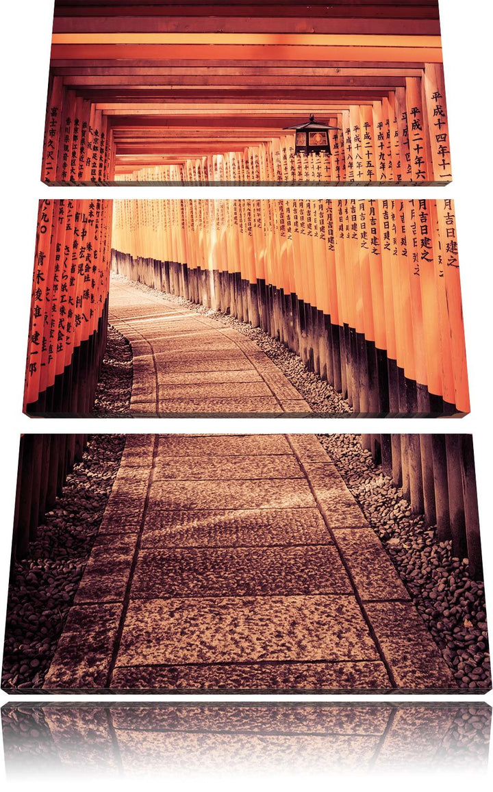 Pixxprint Gebetsgang Tempel als Leinwandbild - Grösse: 3-Teilig (120x80cm) - Wandbild - Kunstdruck -