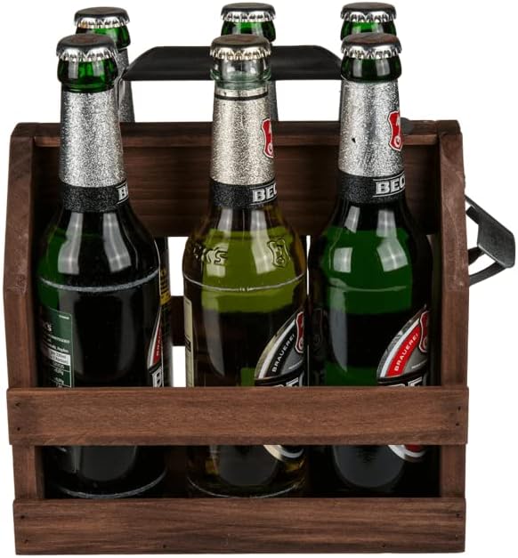 Out of the blue Flaschenhalter aus Holz für 6 Flaschen à 33 cl mit Flaschenöffner aus Metall