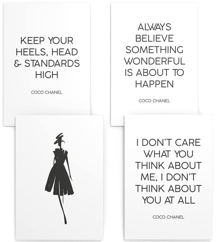 Papierschmiede® Premium Spruchposter Set 4er DIN A2 (42x59 cm) Motiv: Coco Heels, Fashion Quote, Pos