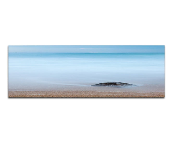 Paul Sinus Art Panoramabild auf Leinwand und Keilrahmen 120x40cm Meer Strand Stein Nebel Dunst Morge