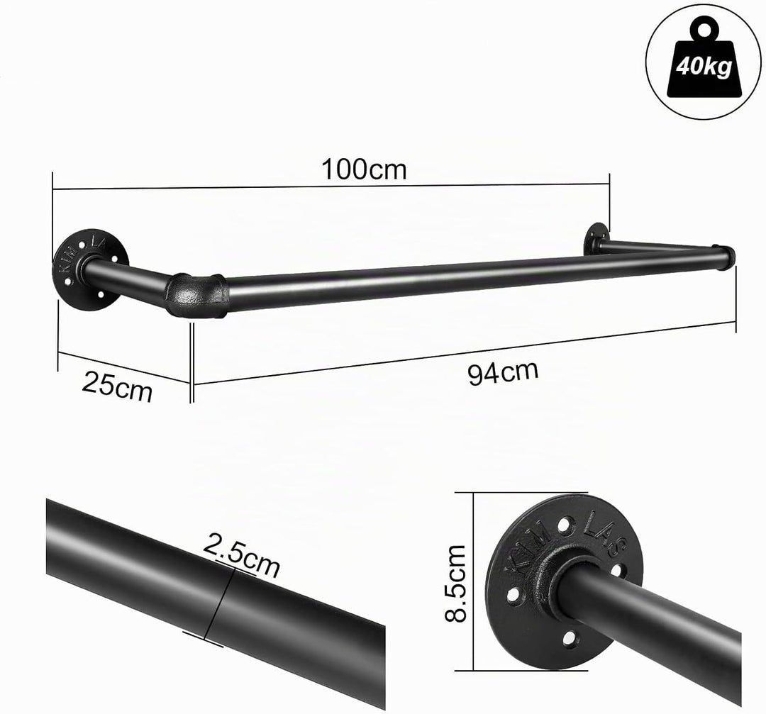 Kleiderständer Wandmontage 100cm Industrierohr Kleiderstangen für die Wand Wandhänger Rustikale Klei