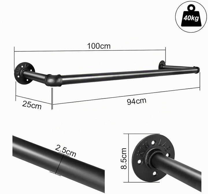 Kleiderständer Wandmontage 100cm Industrierohr Kleiderstangen für die Wand Wandhänger Rustikale Klei