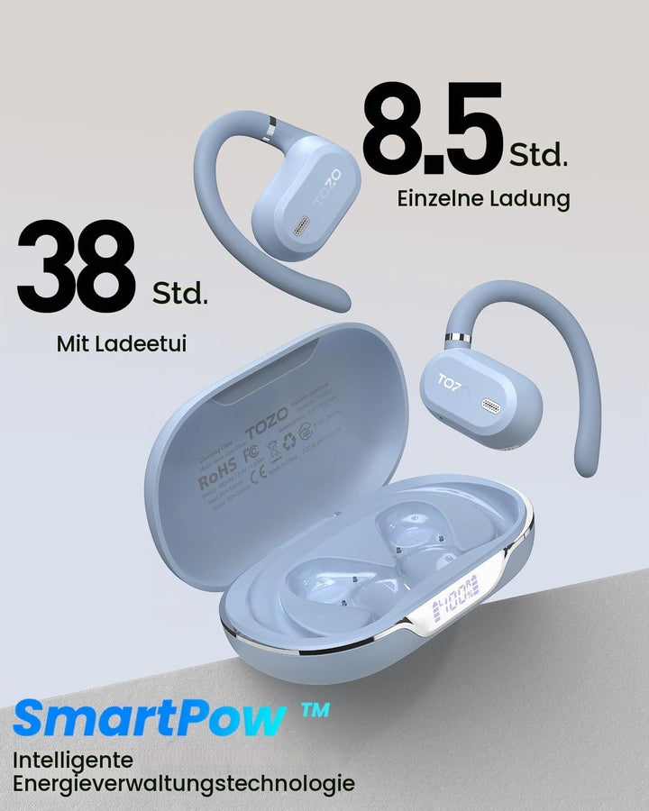TOZO OpenWear Kabellose Bluetooth-Kopfhörer, ENC-Anrufe, 14,2mm Treiber, 38 Std Wiedergabe,LED-Anzei