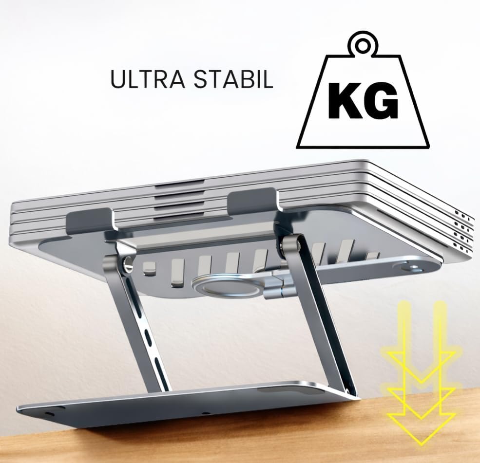 Generisch Laptopständer höhenverstellbar 360° drehbar – Ergonomischer Notebookständer mit Handyhalte