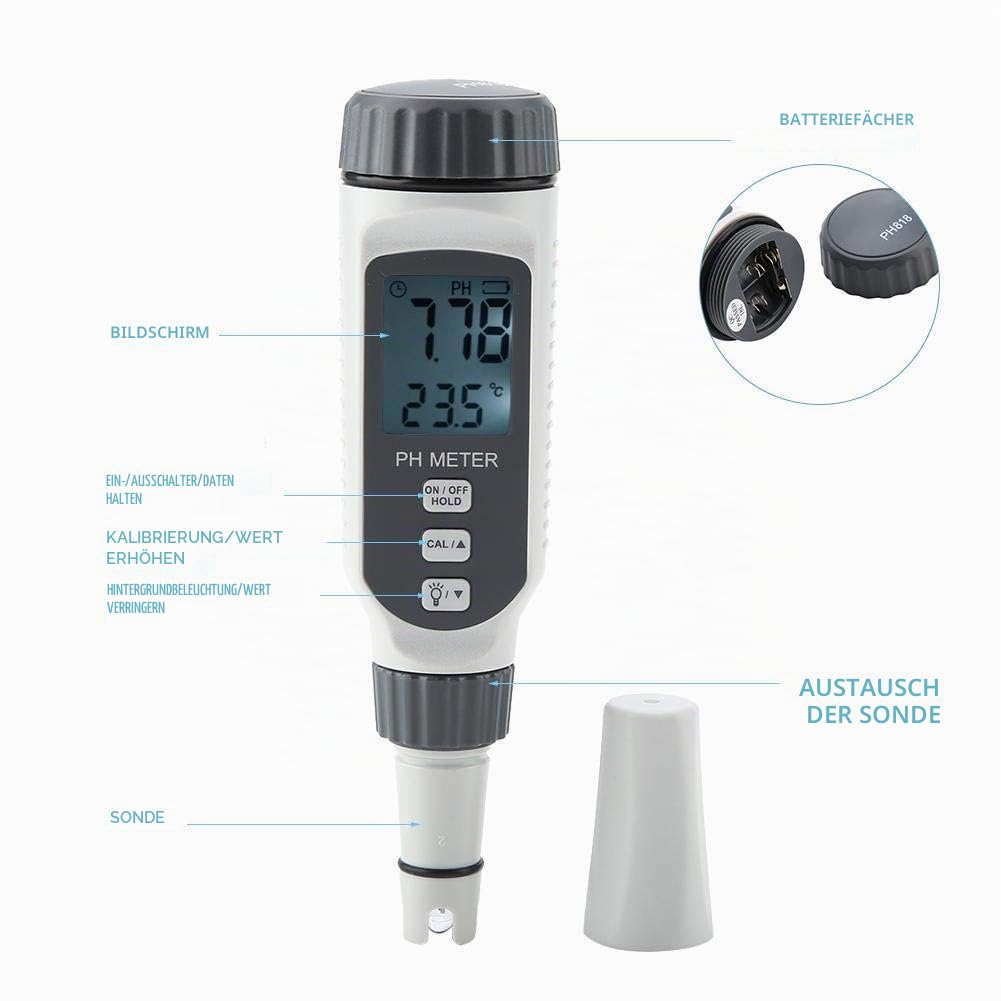 Wasserqualitätstester, digitales PH-Messgerät mit LCD-Display Hochgenauer PH-Bereich bei 0,00-14,00