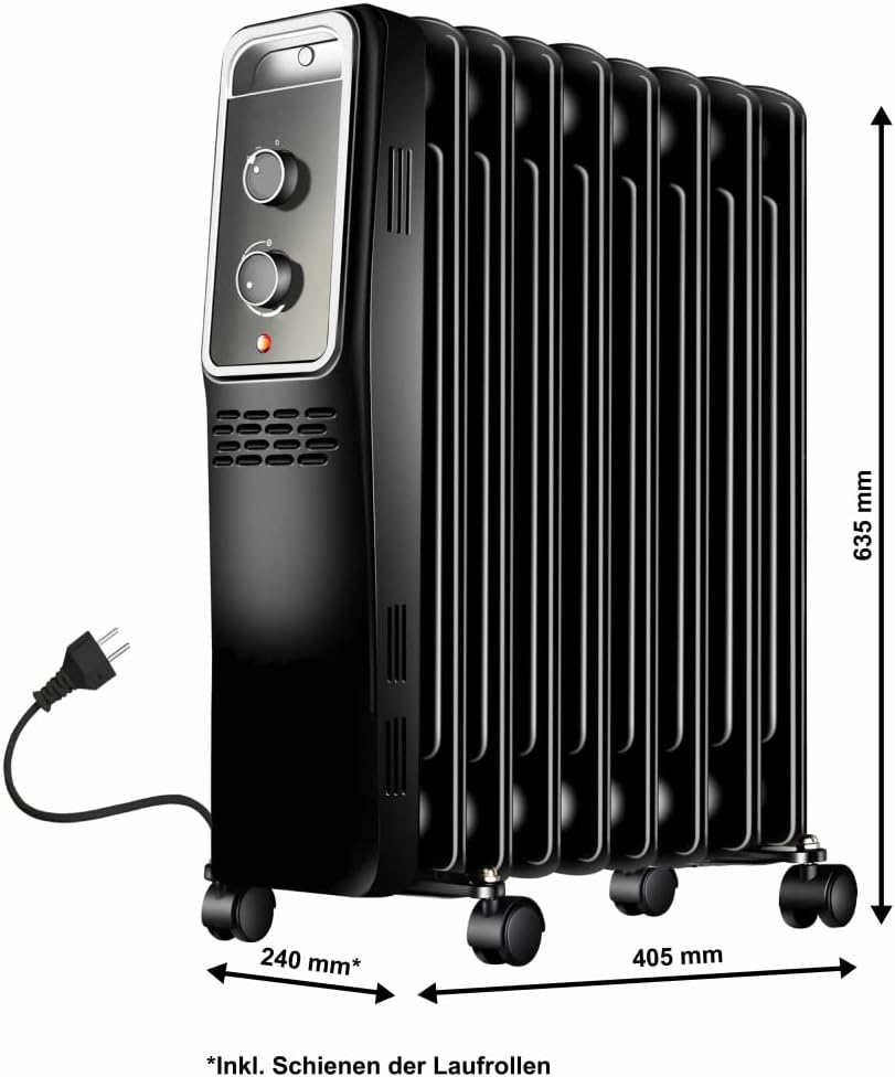 Ölradiator energiesparend Elektro-Heizkörper 2000 Watt mit Thermostat, regulierbar, 3 Heizstufen 800