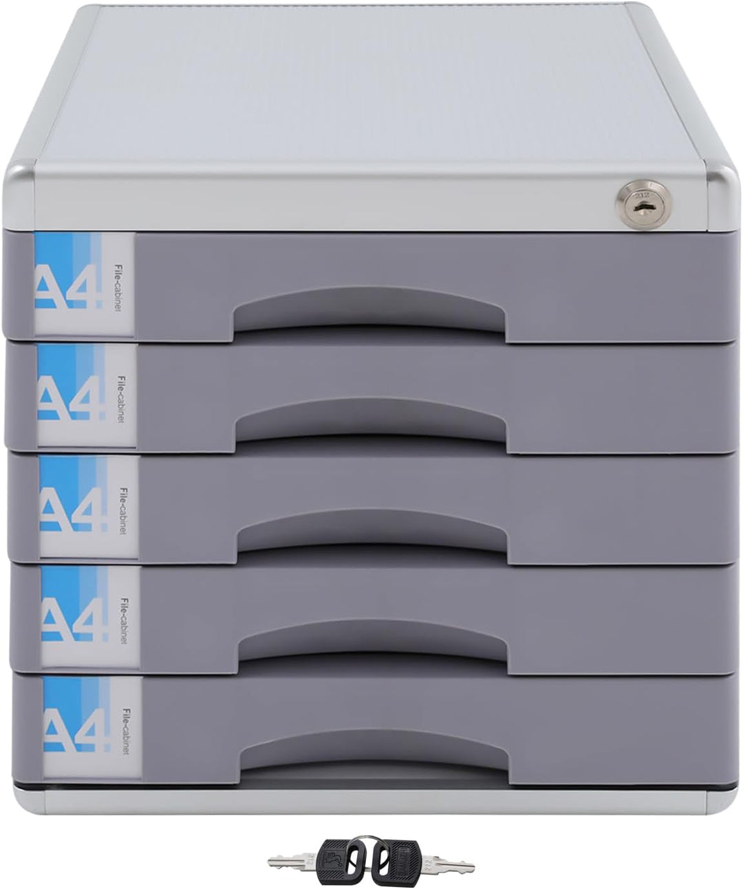 Schubladenbox A4 mit 5 Schubladen für DIN A4+ Dokumente, Organizer Büro, inkl. Auszugsperre + Beschr