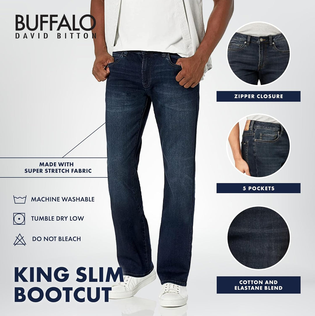 Buffalo David Bitton Herren Slim Boot King Denim Jeans 30W / 30L Whiskered And Sanded Indigo, 30W /