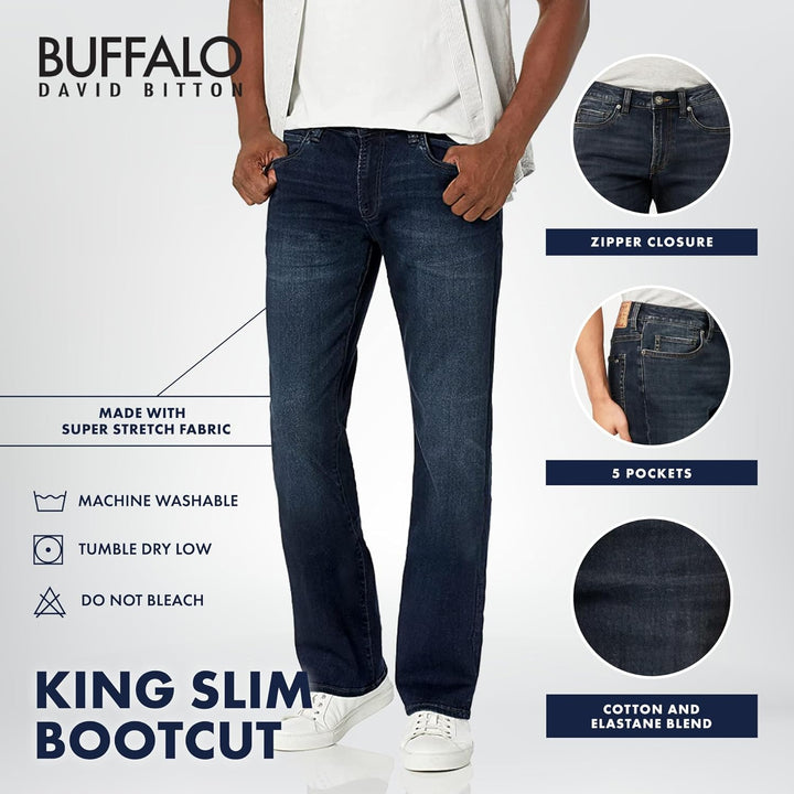 Buffalo David Bitton Herren Slim Boot King Denim Jeans 30W / 30L Whiskered And Sanded Indigo, 30W /