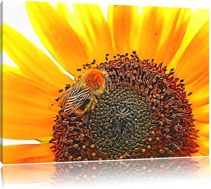 Biene auf Sonnenblume Deluxe Format: 100x70 cm auf Leinwand, XXL riesige Bilder fertig gerahmt mit K