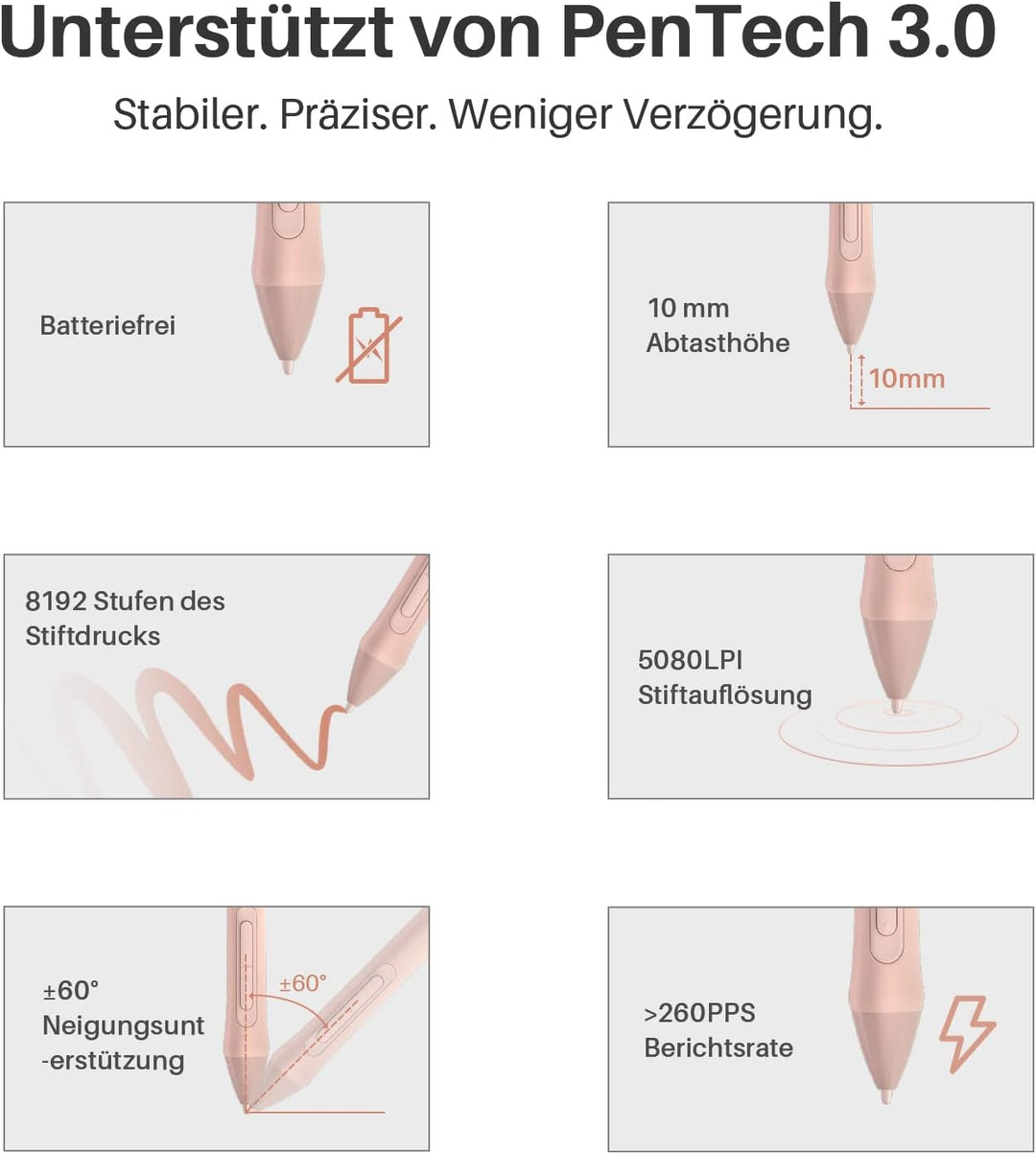 HUION Digitaler Stift PW110, PenTech 3.0 Batteriefreier, rutschfestem & schweissresistentem Silikong