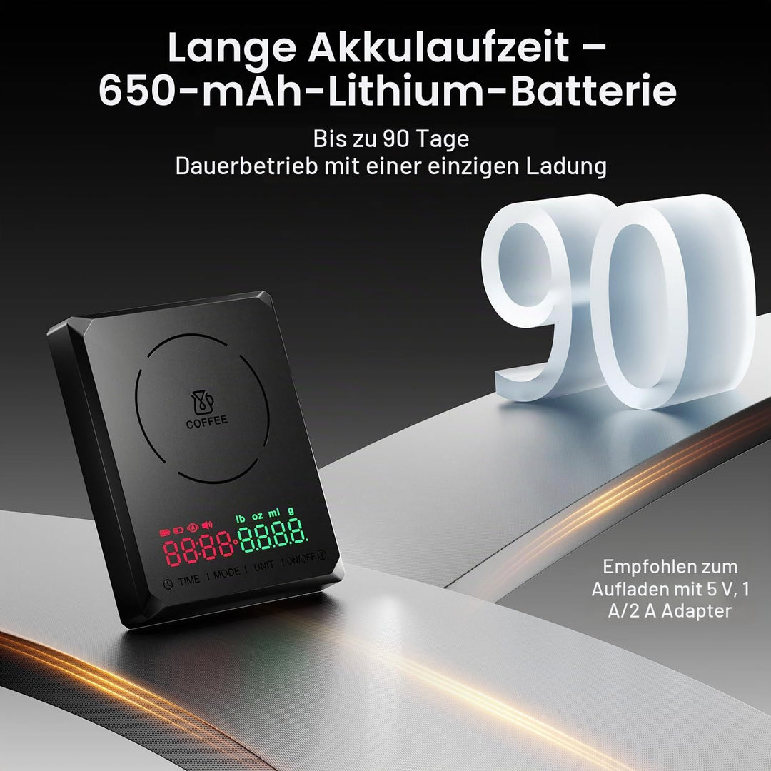 GRAM PRES Mini-Kaffeewaage mit Timer, wiederaufladbare Espressowaage 2kg/0,1g, für Espresso und Pour
