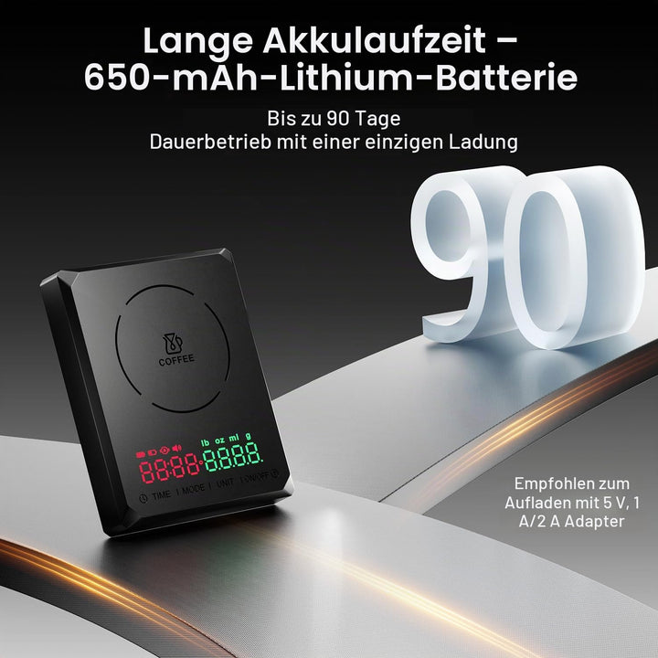 GRAM PRES Mini-Kaffeewaage mit Timer, wiederaufladbare Espressowaage 2kg/0,1g, für Espresso und Pour