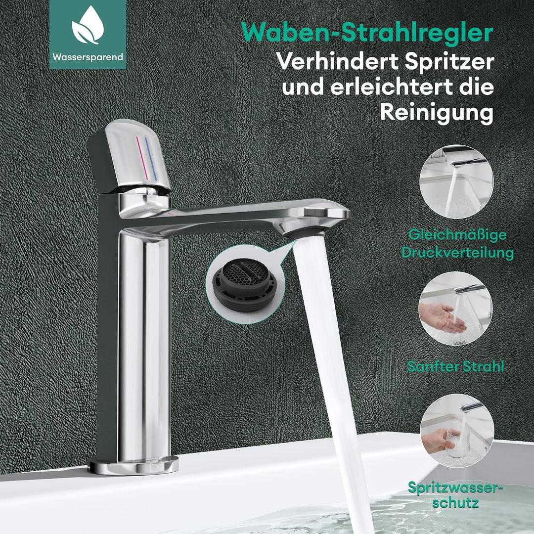 Mai &amp; Mai Wasserhahn Bad 20,9cm hoch, Waschtischarmatur Silber Wao-1190 | Silber 20,9cm, Wao-1190 |