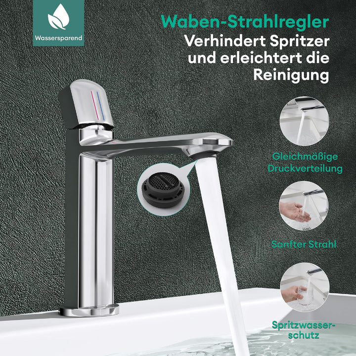 Mai &amp; Mai Wasserhahn Bad 20,9cm hoch, Waschtischarmatur Silber Wao-1190 | Silber 20,9cm, Wao-1190 |