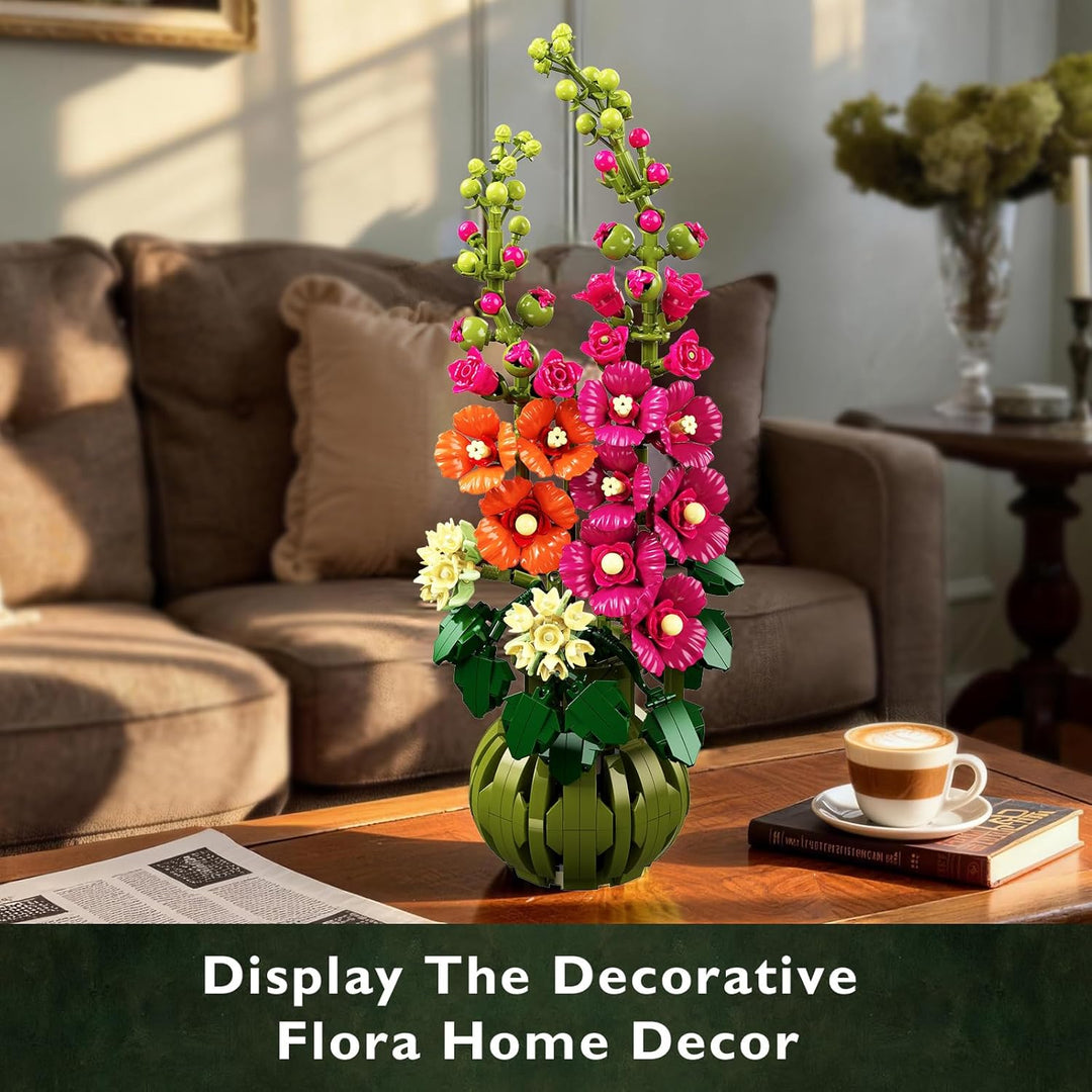 Blumen Botanicals Alcea Rosea - Set mit Kunstblumen für Erwachsene - Künstlicher Zimmerpflanze mit B