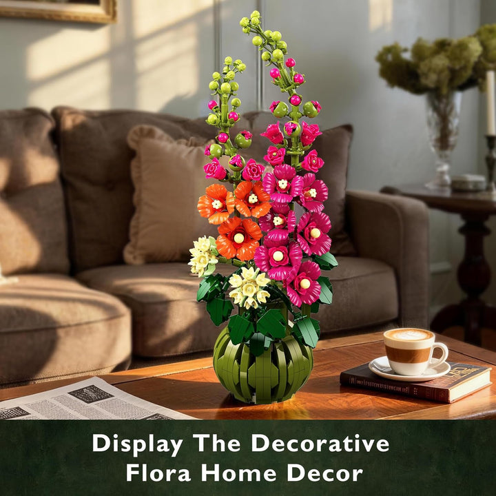 Blumen Botanicals Alcea Rosea - Set mit Kunstblumen für Erwachsene - Künstlicher Zimmerpflanze mit B