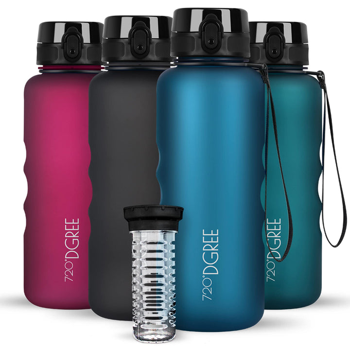 720°DGREE Trinkflasche “uberBottle“ 350ml, 500ml, 650ml, 1l softTouch +Früchtebehälter - Auslaufsich