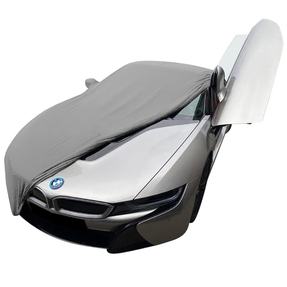 Indoor Autoabdeckung kompatibel mit BMW i8 mit Spiegeltaschen SUPER Soft Stretch