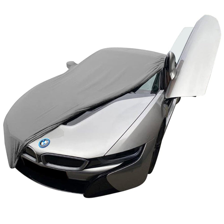 Indoor Autoabdeckung kompatibel mit BMW i8 mit Spiegeltaschen SUPER Soft Stretch