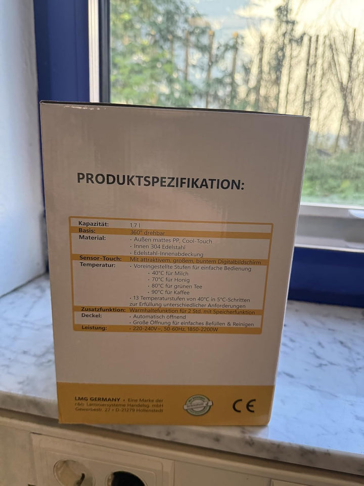 Digitaler Wasserkocher, 1,7L, 2200W, 40-100°C Temperatureinstellung, Individuell variierbare Tempera