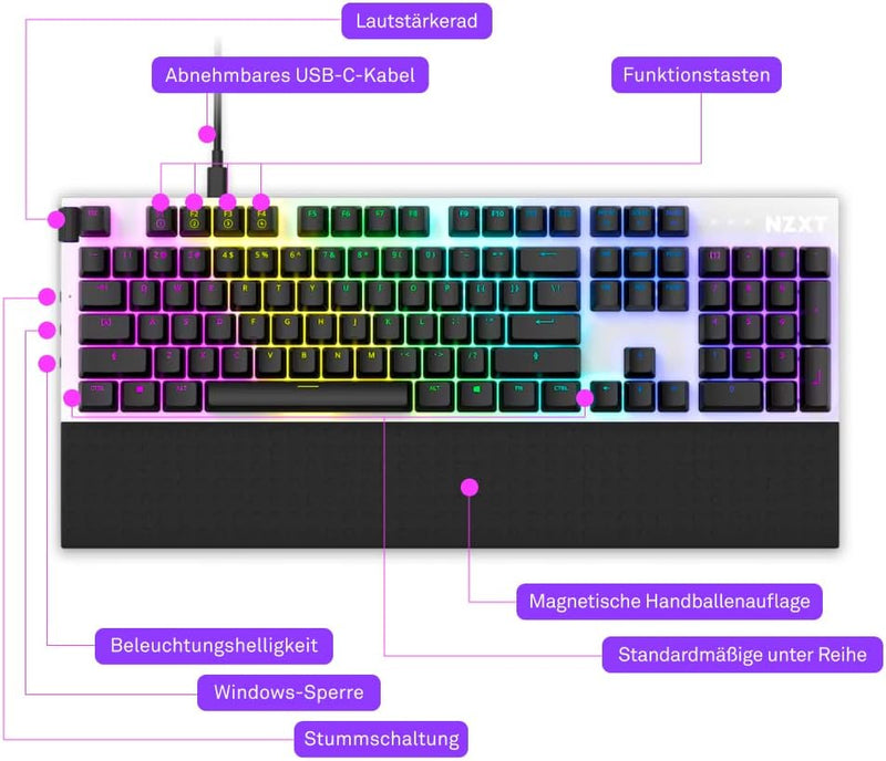 Nzxt Function - KB-1FSDE-WR - Mechanische Gaming Tastatur - MX-kompatible Hot-Swap-fähige Switches -