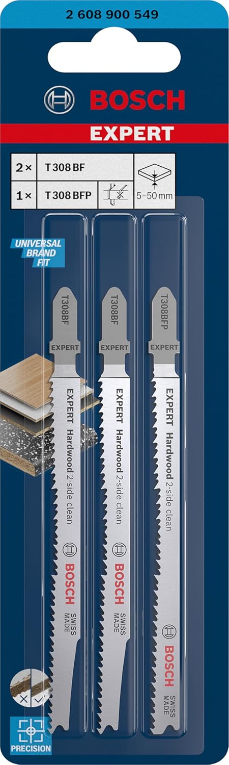 Bosch 3x EXPERT Hardwood 2-side clean Stichsägeblatt-Set (für Kunststoffbeschichtete Platten, Küchen