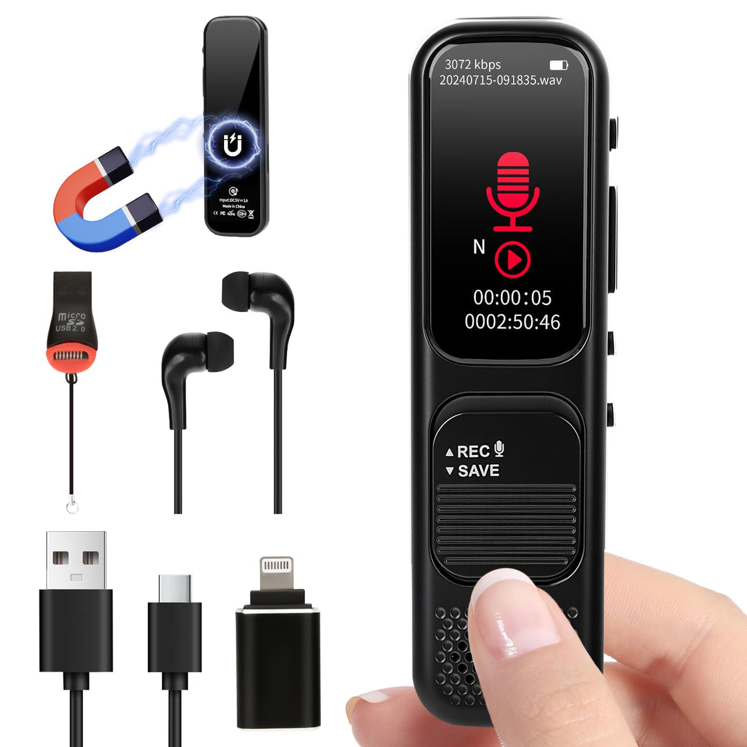 64 GB Diktiergerät Digital mini – Magnetisches Sprachaktiviertes Aufnahmegerät mit DSP-Rauschunterdr