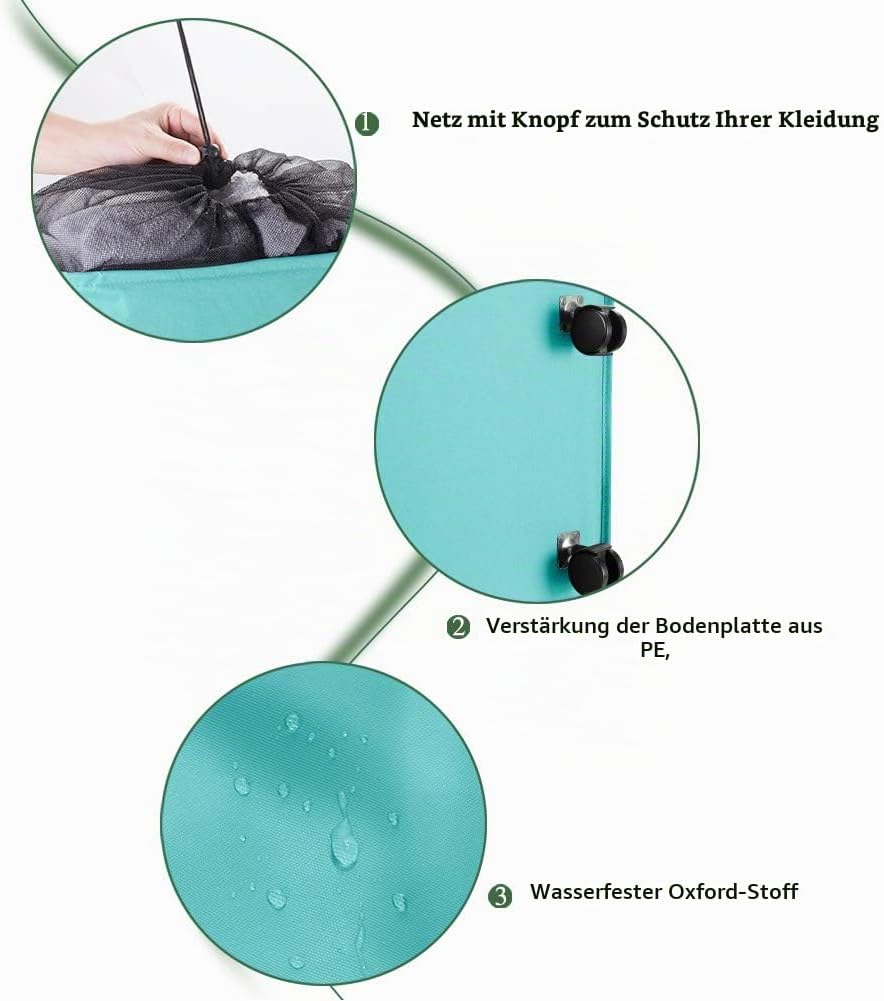 IHOMAGIC Wäschesammler mit Rollen, Wäschekorb Schmal für kleine Nischen - Faltbarer Wäschetonne mit
