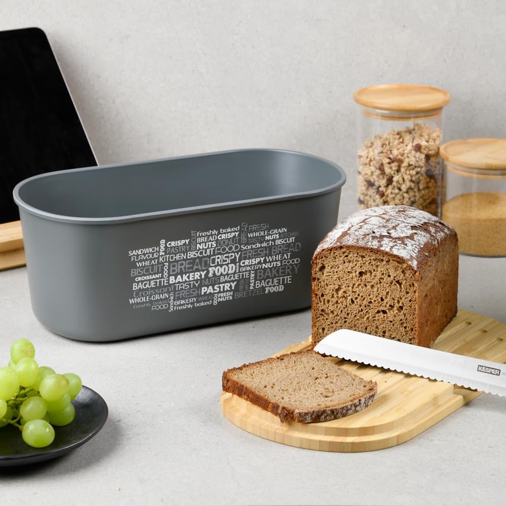 Kesper | Brotbox, Material: Melamin, Bambus, Masse: B: 34 x H: 14 x T: 18 cm, Farbe: Grau, Braun | 5