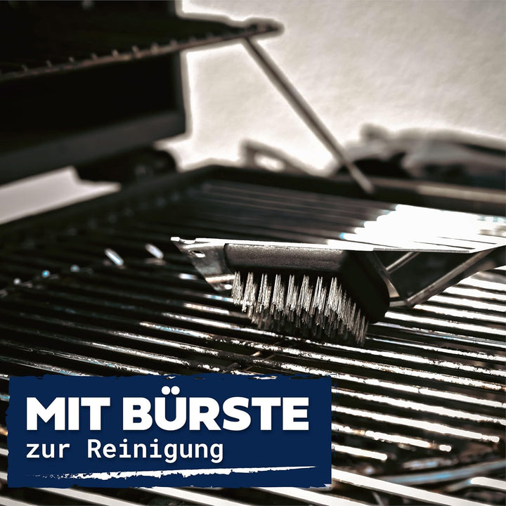 Praknu 𝗘𝘀𝘀𝗲𝗻𝘁𝗶𝗲𝗹𝗹𝗲𝘀 Grillbesteck Set aus Edelstahl - Hitzebeständig &amp; Rostfrei inkl. praktischer Tra