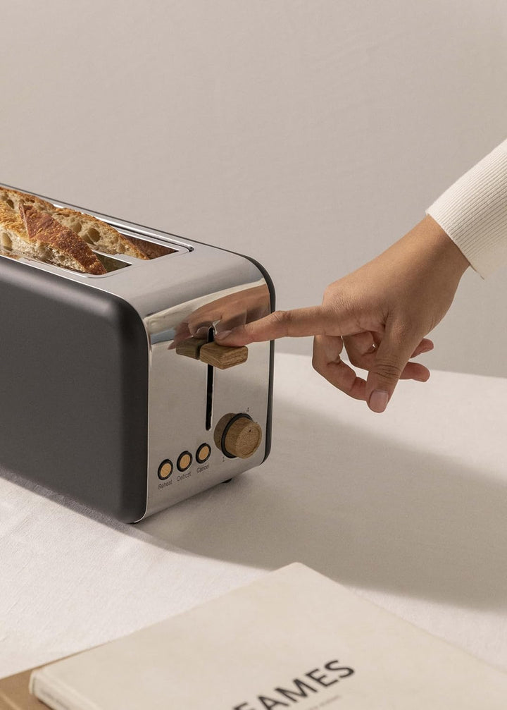 CREATE/TOAST RETRO XL/Toaster Schwarz / 6 Leistungsstufen, Krümelschublade, Thermostat, Auftauen, Au