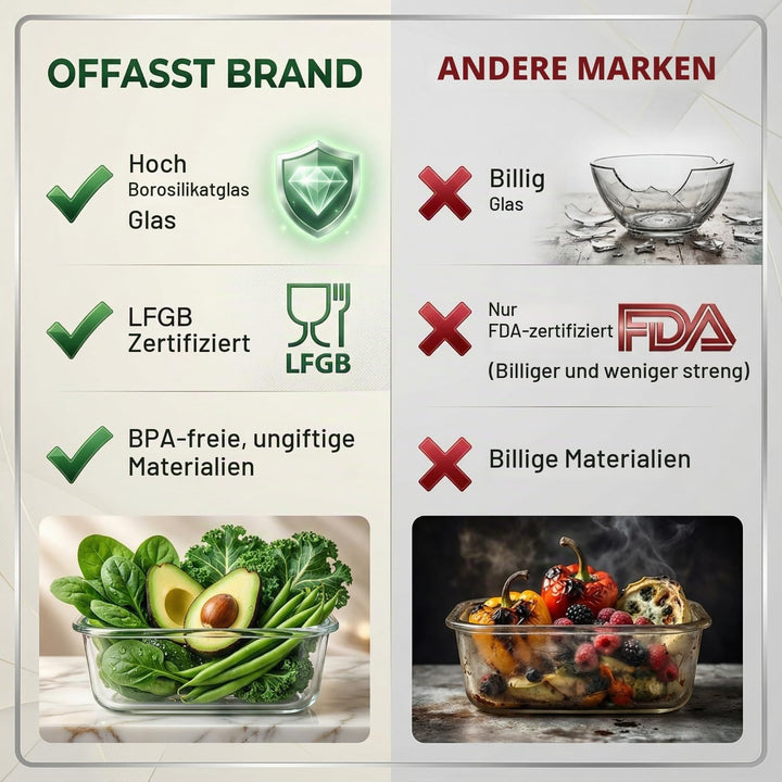 Glas Frischhaltedosen Set &amp; Meal Prep Boxen, 5x370ml Borosilikatglas Behälter mit BPA-freiem Deckel,