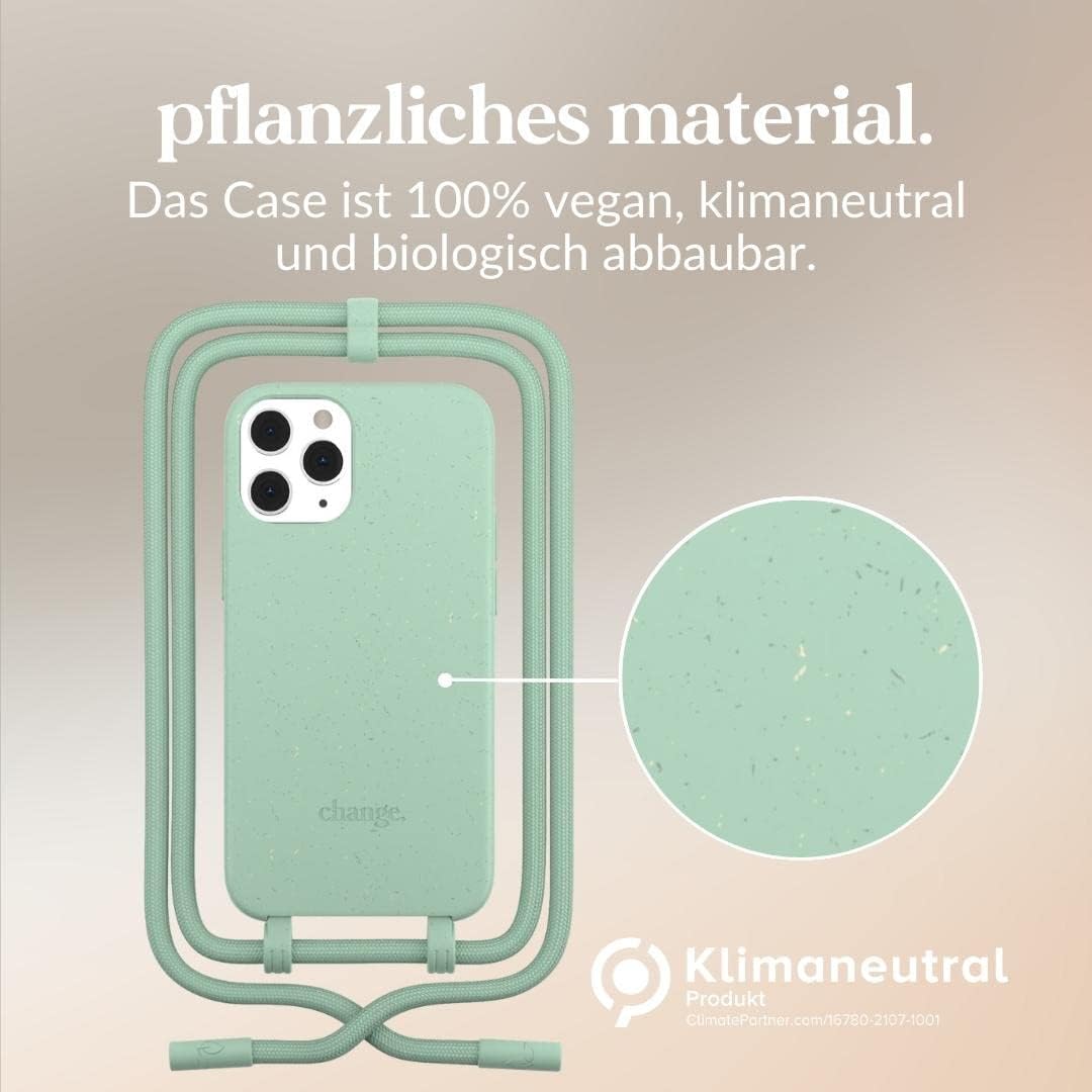 Woodcessories - Nachhaltige Handykette abnehmbar kompatibel mit iPhone 12 Hülle mit Band Mint, iPhon