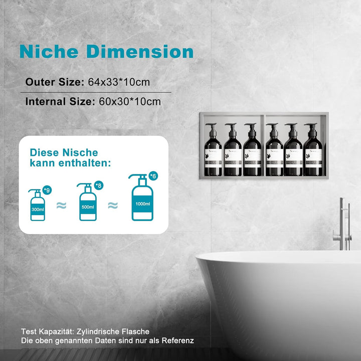 Duschnische Edelstahl 60x30x10 cm (30x30x10 cm，30x30x10 cm) Doppelregale Wandnische Dusche Lagerung