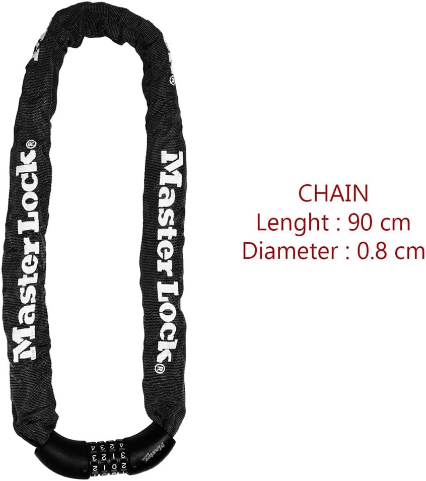 MASTER LOCK Fahrradschloss Stahlkettenglied [mit Zahlen] [90 cm Kette] 8392EURDPRO - Ideal für Fahrr