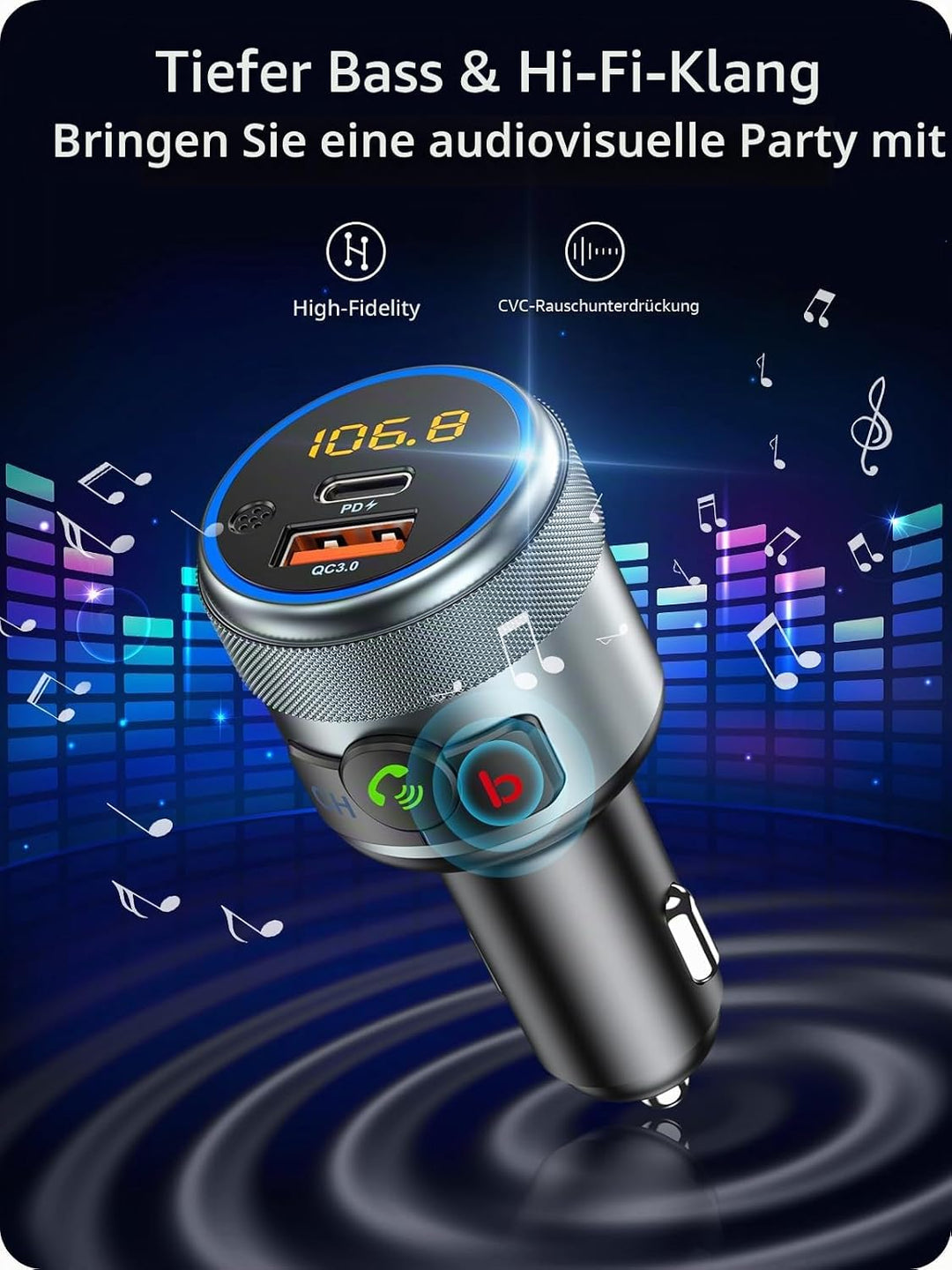 LENCENT Auto Bluetooth FM Transmitter, Wireless Bluetooth FM Radio Adapter Drahtloses Bluetooth Radi