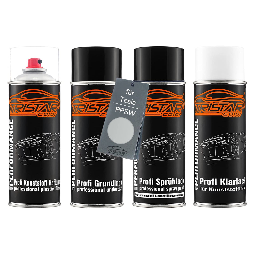 TRISTARcolor Autolack Spraydosen Set für Kunststoff Stossstange für Tesla PPSW White Water Perl/Shas