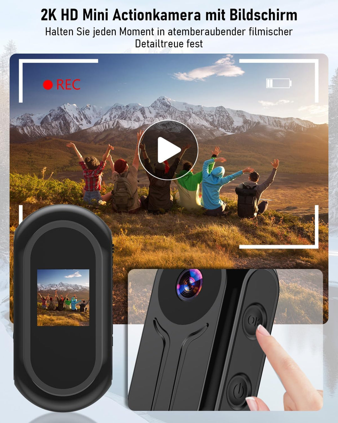 Action Cam 2K, Mini Bodycam Körperkamera, 120°Action Camera Helmkamera Motorrad Fahrrad, Tragbare PO