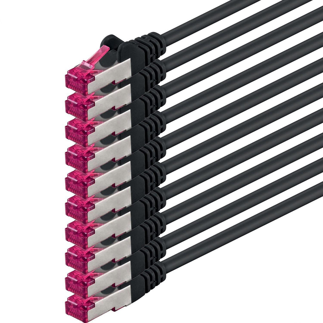 1aTTack.de 10m - schwarz - 10 Stück - Netzwerkkabel CAT6a (10Gb/s) S-FTP CAT 6a Lankabel - GHMT zert